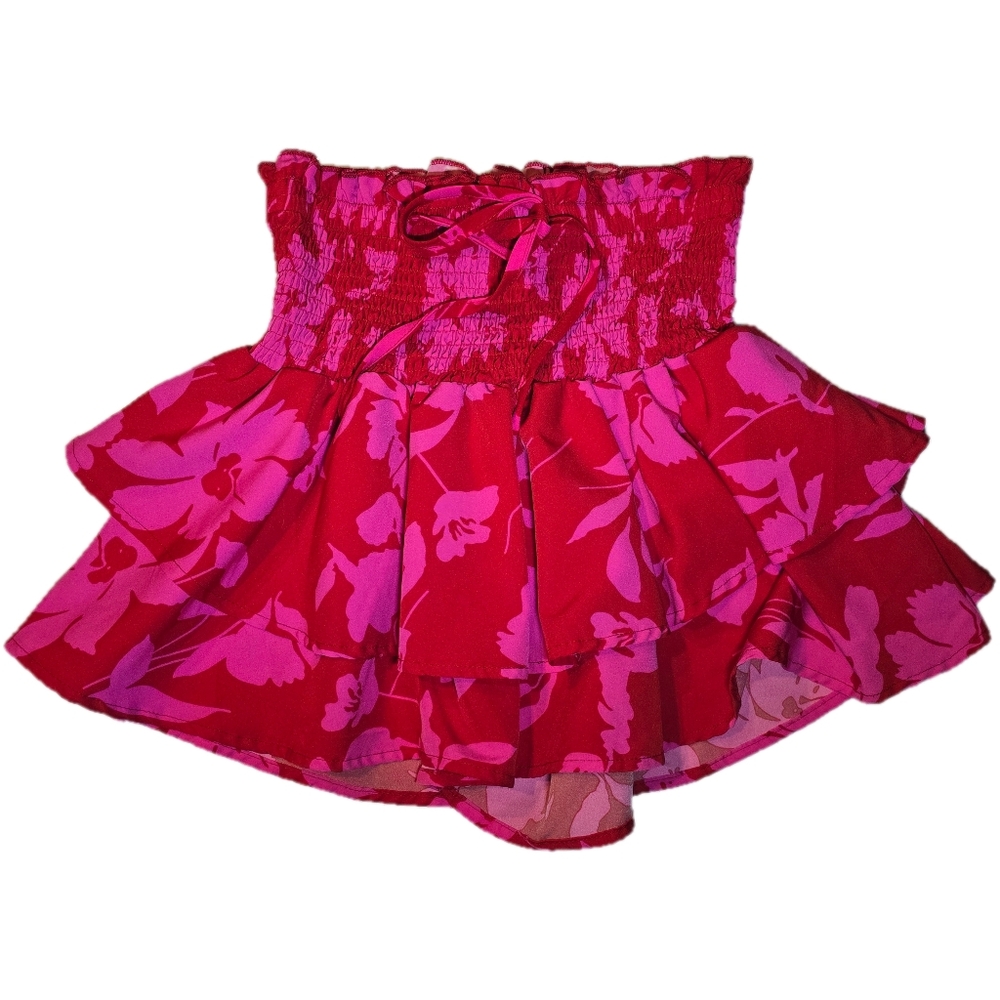 SHEIN Red and Pink Floral Skort